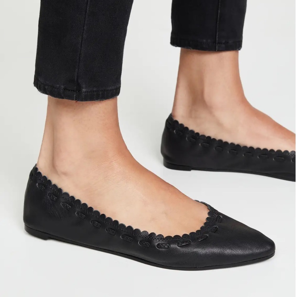 See by Chloe Jane Leather Point Toe Ballet Flats Shoes Comfort Minimalist Black